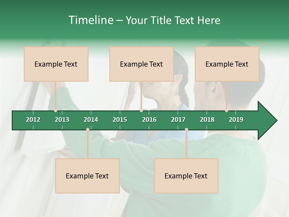 Asian Woman And Male Hanging Art On Wall. Square Composition. PowerPoint Template