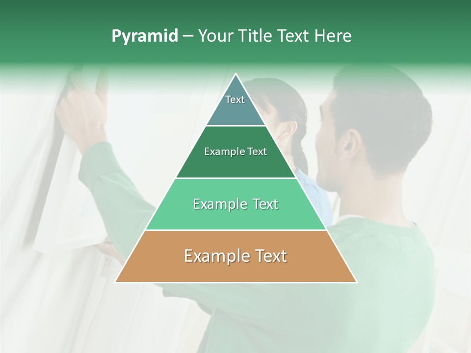 Asian Woman And Male Hanging Art On Wall. Square Composition. PowerPoint Template