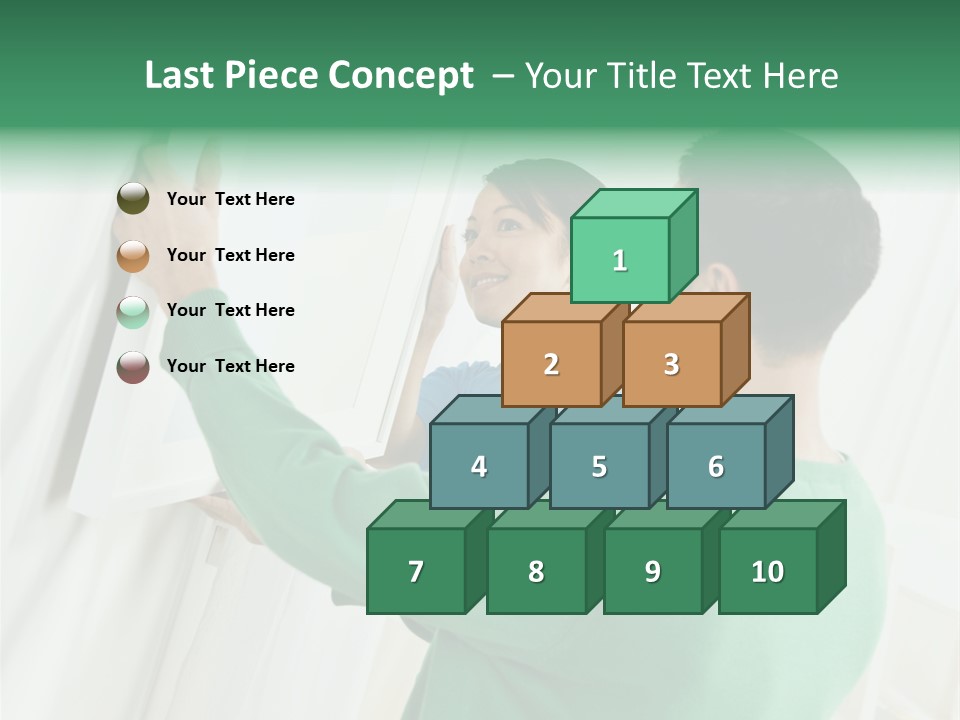 Asian Woman And Male Hanging Art On Wall. Square Composition. PowerPoint Template