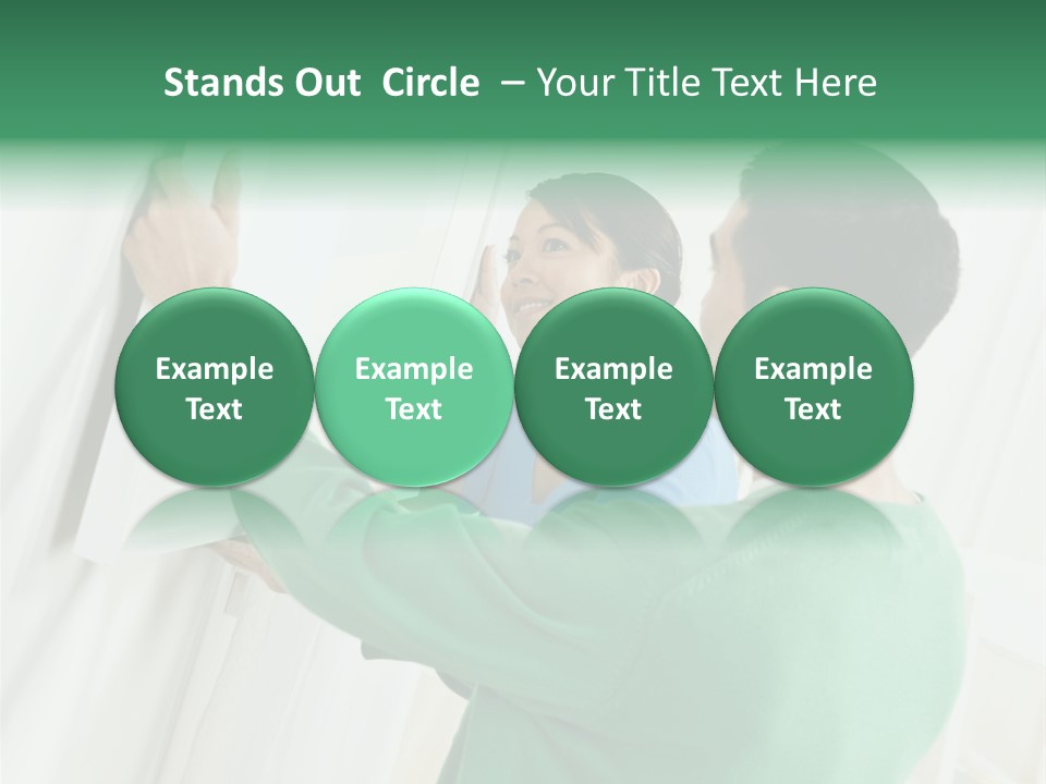 Asian Woman And Male Hanging Art On Wall. Square Composition. PowerPoint Template