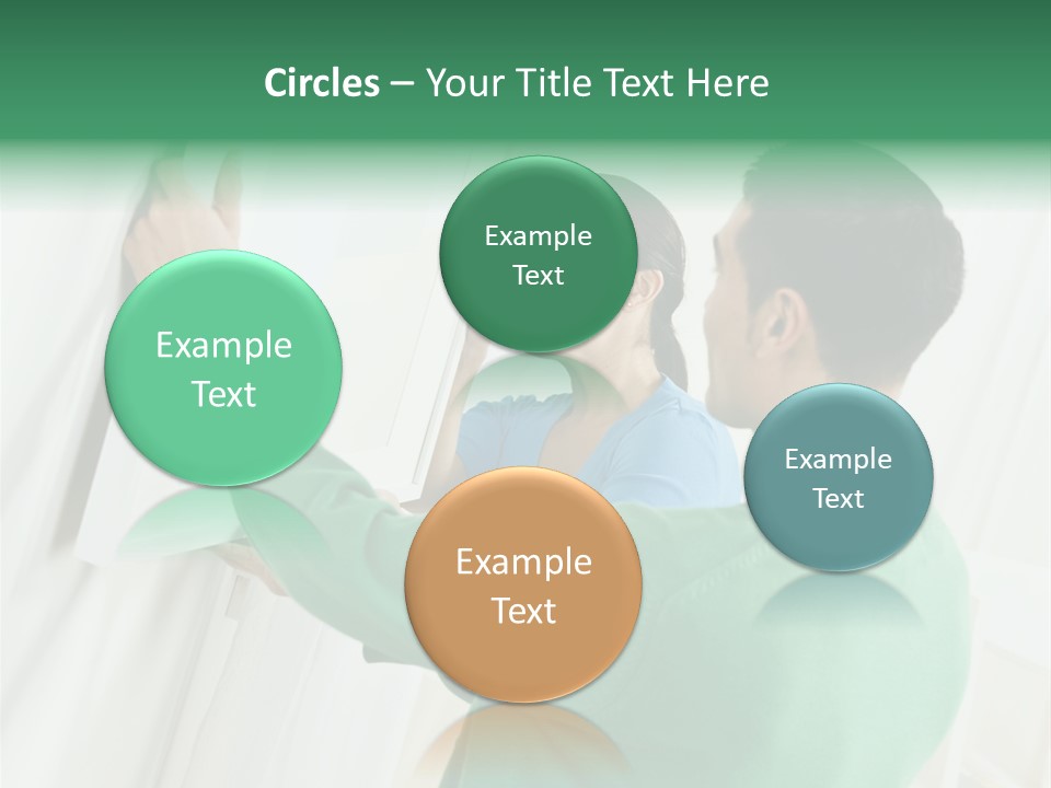 Asian Woman And Male Hanging Art On Wall. Square Composition. PowerPoint Template