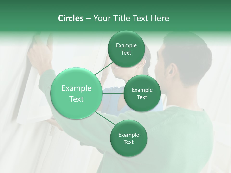 Asian Woman And Male Hanging Art On Wall. Square Composition. PowerPoint Template