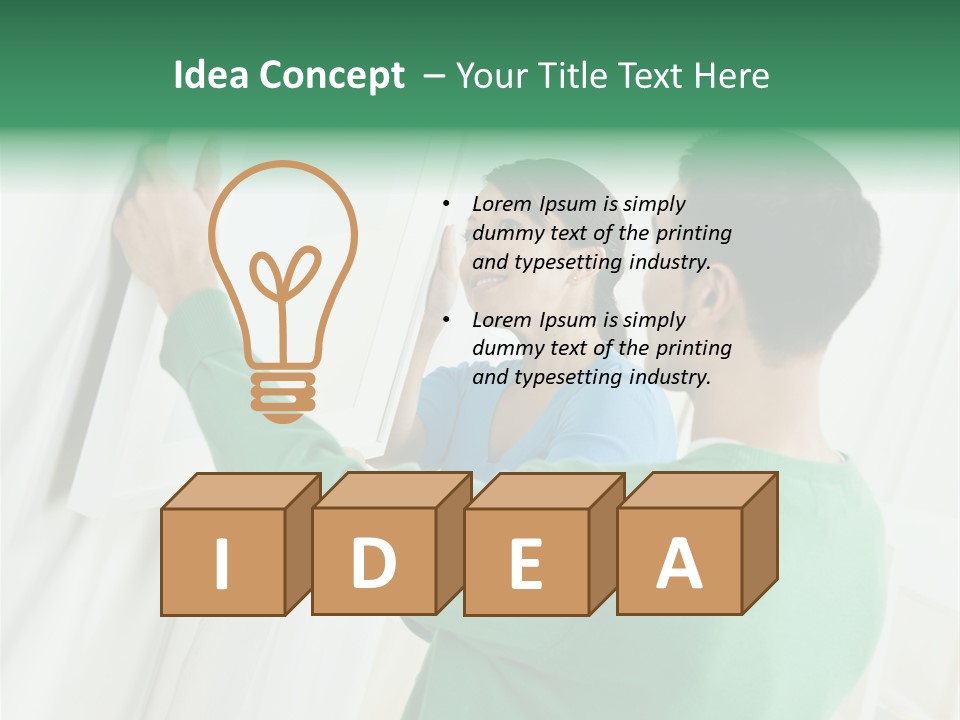 Asian Woman And Male Hanging Art On Wall. Square Composition. PowerPoint Template