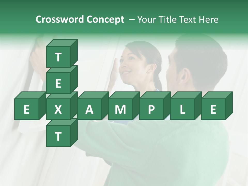 Asian Woman And Male Hanging Art On Wall. Square Composition. PowerPoint Template