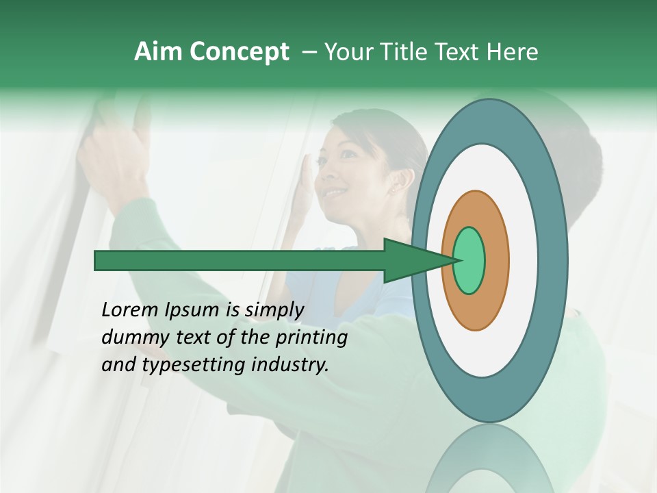 Asian Woman And Male Hanging Art On Wall. Square Composition. PowerPoint Template