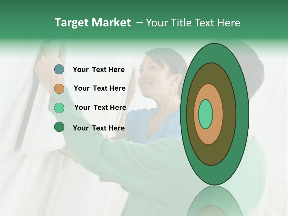 Asian Woman And Male Hanging Art On Wall. Square Composition. PowerPoint Template