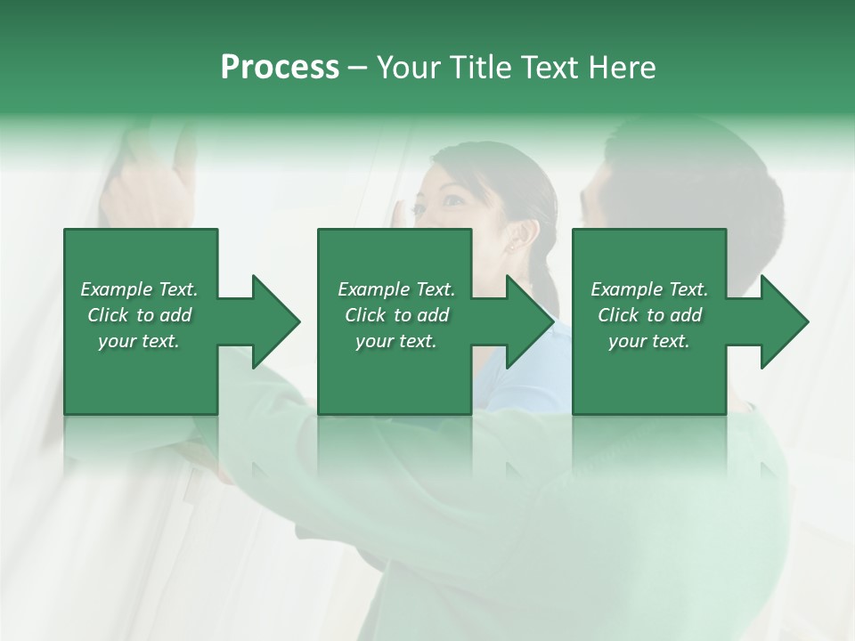 Asian Woman And Male Hanging Art On Wall. Square Composition. PowerPoint Template