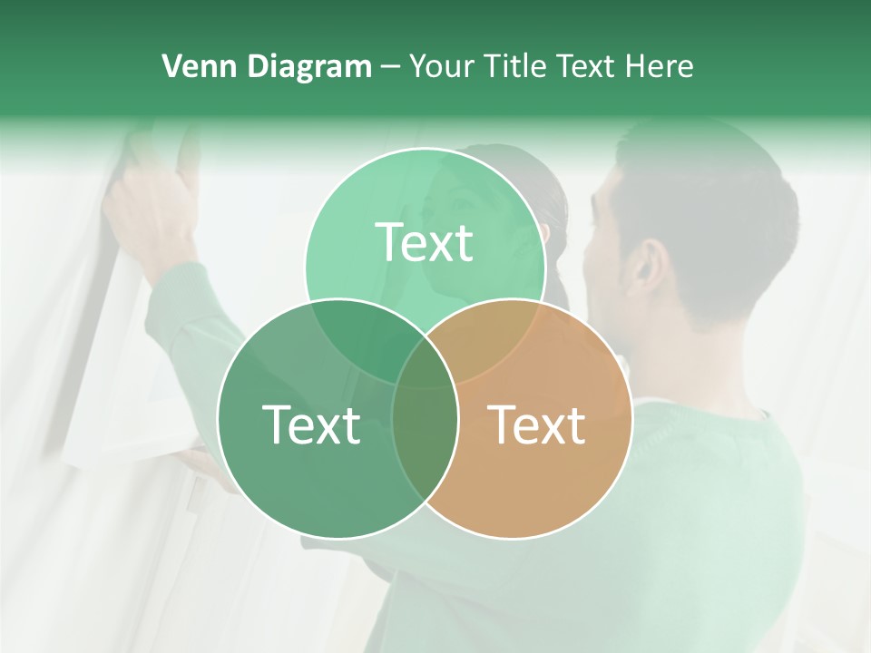 Asian Woman And Male Hanging Art On Wall. Square Composition. PowerPoint Template