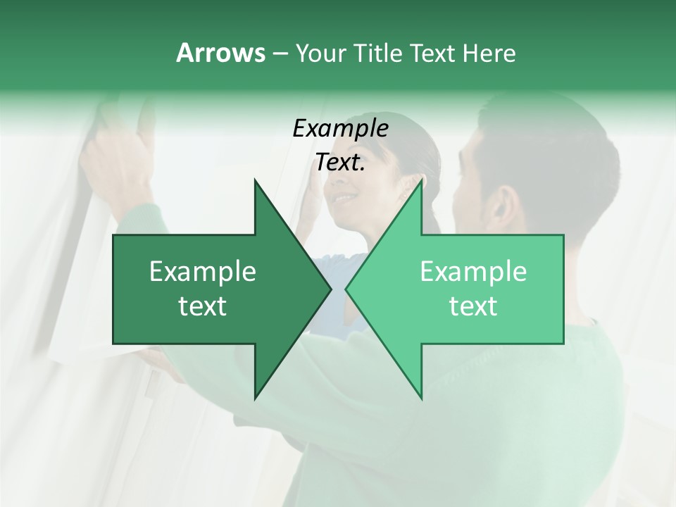 Asian Woman And Male Hanging Art On Wall. Square Composition. PowerPoint Template