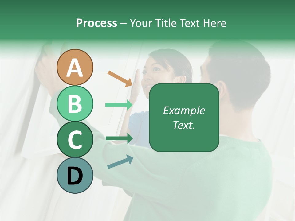 Asian Woman And Male Hanging Art On Wall. Square Composition. PowerPoint Template