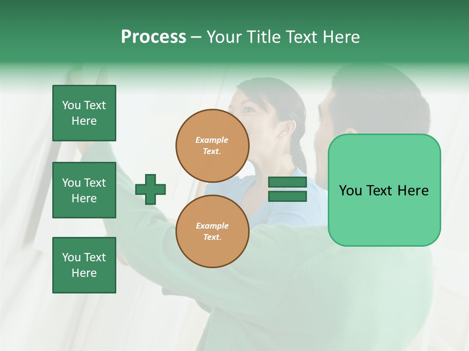Asian Woman And Male Hanging Art On Wall. Square Composition. PowerPoint Template