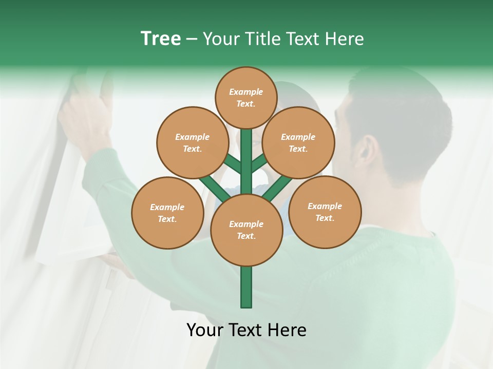 Asian Woman And Male Hanging Art On Wall. Square Composition. PowerPoint Template