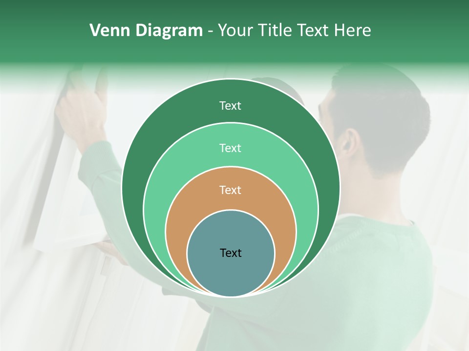 Asian Woman And Male Hanging Art On Wall. Square Composition. PowerPoint Template