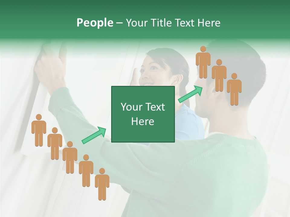 Asian Woman And Male Hanging Art On Wall. Square Composition. PowerPoint Template