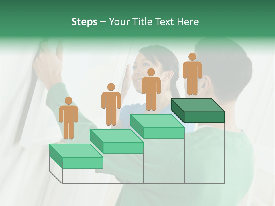 Asian Woman And Male Hanging Art On Wall. Square Composition. PowerPoint Template