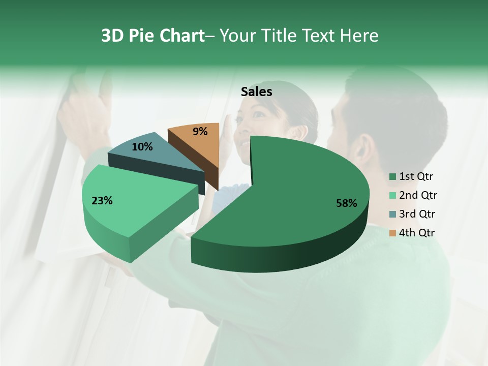 Asian Woman And Male Hanging Art On Wall. Square Composition. PowerPoint Template