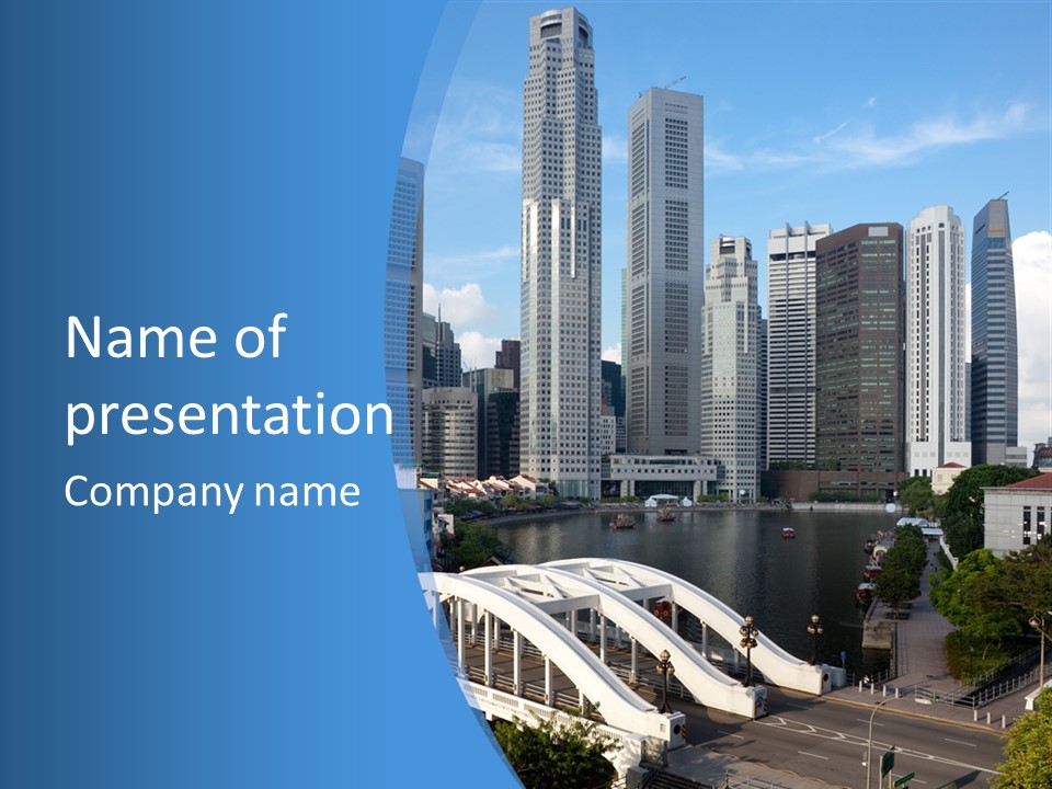 Skyline Of Singapore Financial District Framed By Elgin Bridge And The Singapore River PowerPoint Template