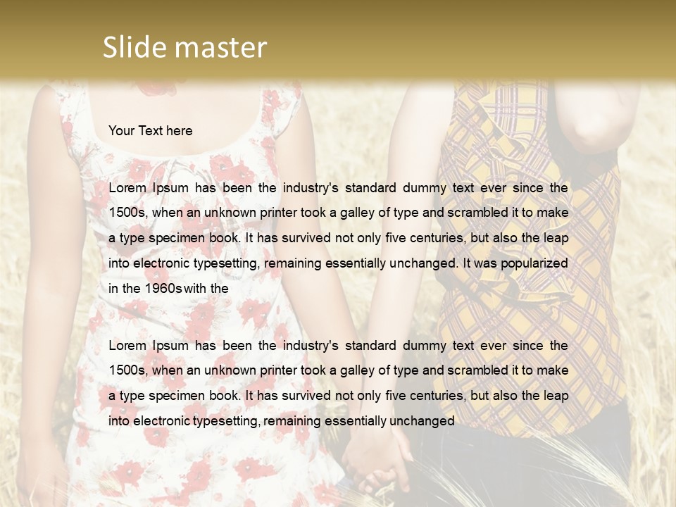 Two Young Girls In Wheat Field Holding Hands PowerPoint Template