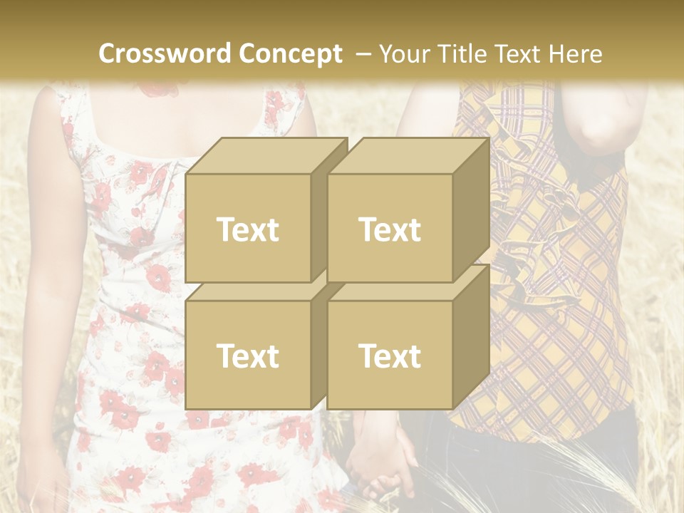 Two Young Girls In Wheat Field Holding Hands PowerPoint Template