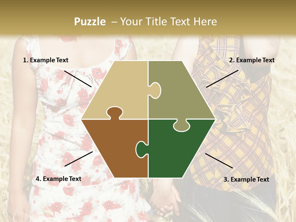 Two Young Girls In Wheat Field Holding Hands PowerPoint Template