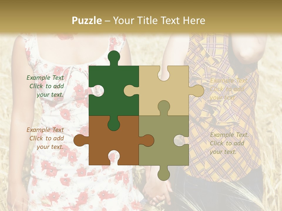 Two Young Girls In Wheat Field Holding Hands PowerPoint Template