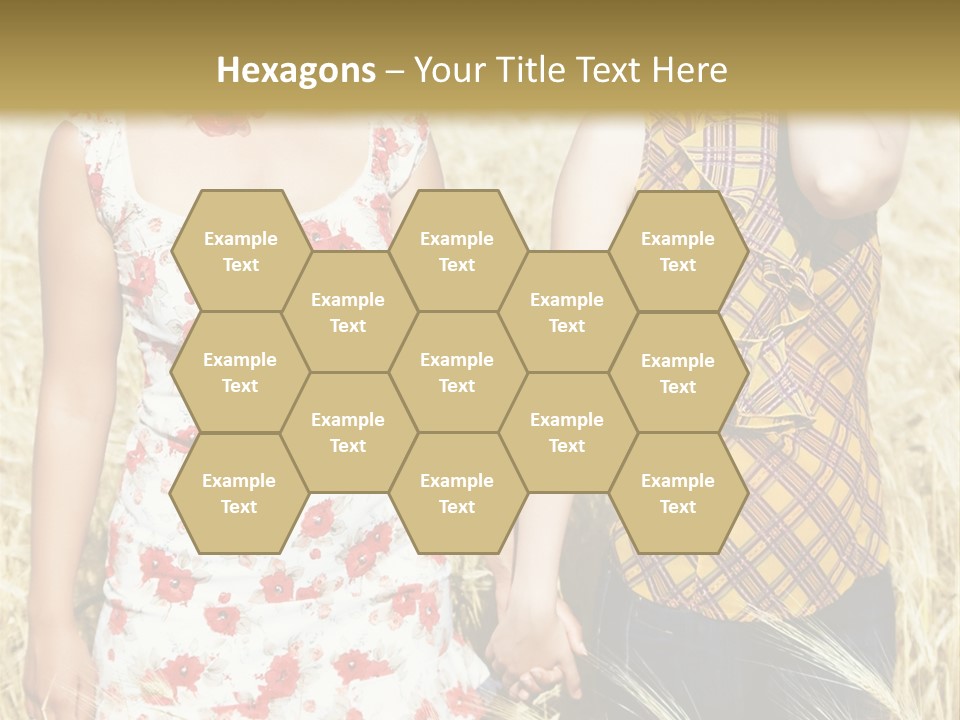 Two Young Girls In Wheat Field Holding Hands PowerPoint Template