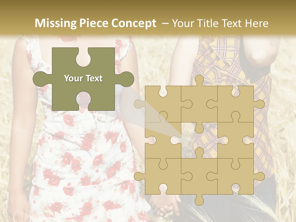 Two Young Girls In Wheat Field Holding Hands PowerPoint Template