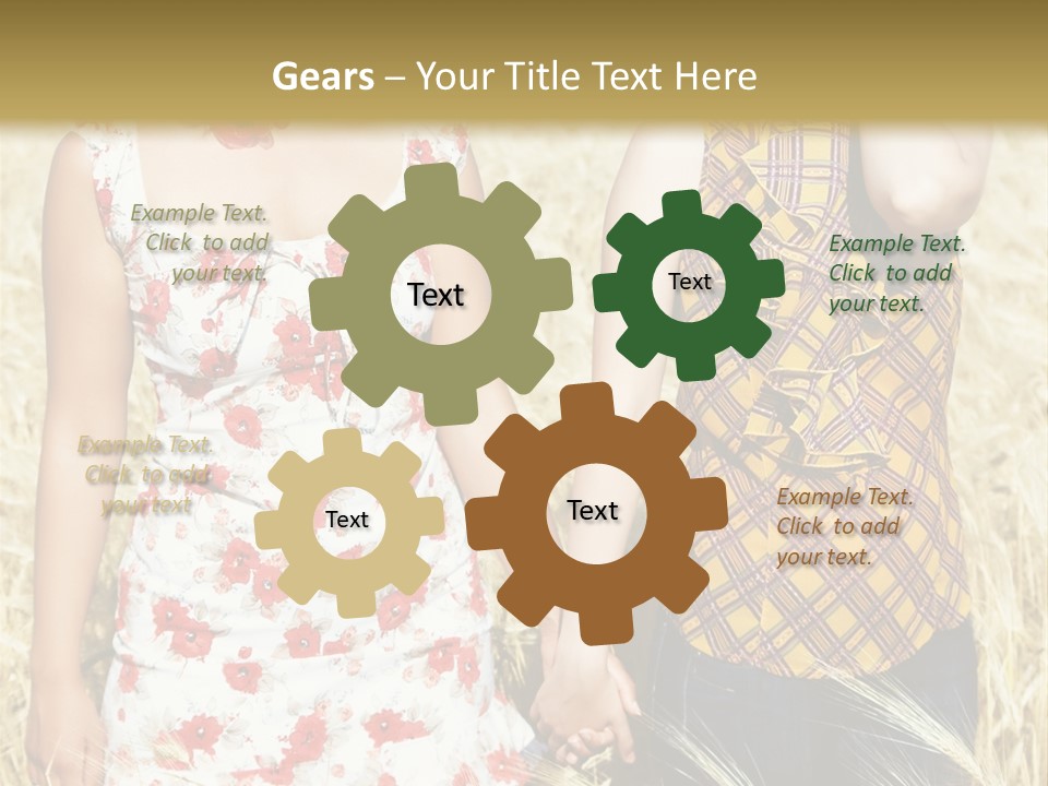 Two Young Girls In Wheat Field Holding Hands PowerPoint Template