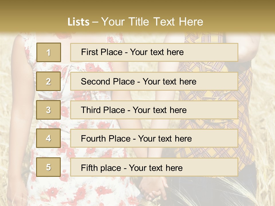 Two Young Girls In Wheat Field Holding Hands PowerPoint Template