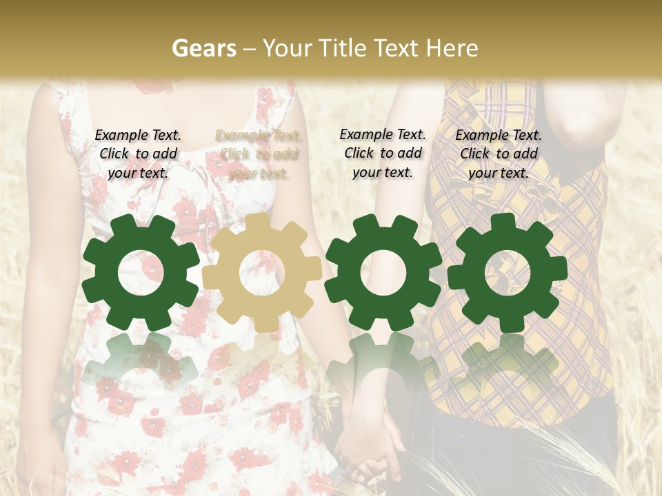 Two Young Girls In Wheat Field Holding Hands PowerPoint Template