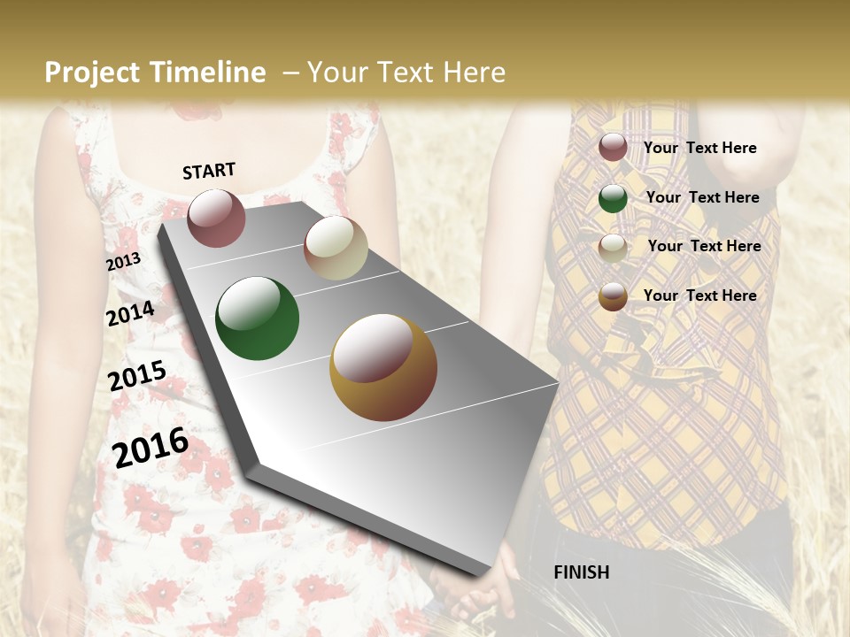 Two Young Girls In Wheat Field Holding Hands PowerPoint Template