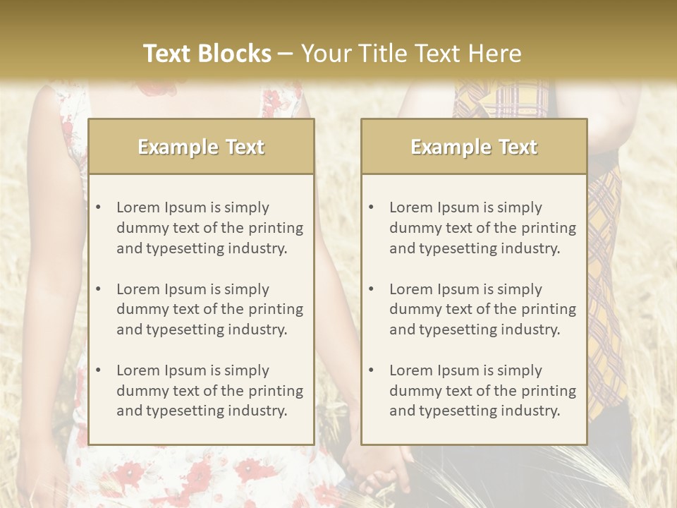 Two Young Girls In Wheat Field Holding Hands PowerPoint Template