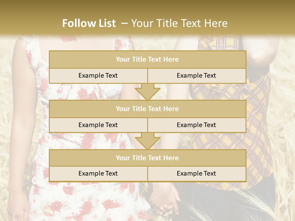 Two Young Girls In Wheat Field Holding Hands PowerPoint Template