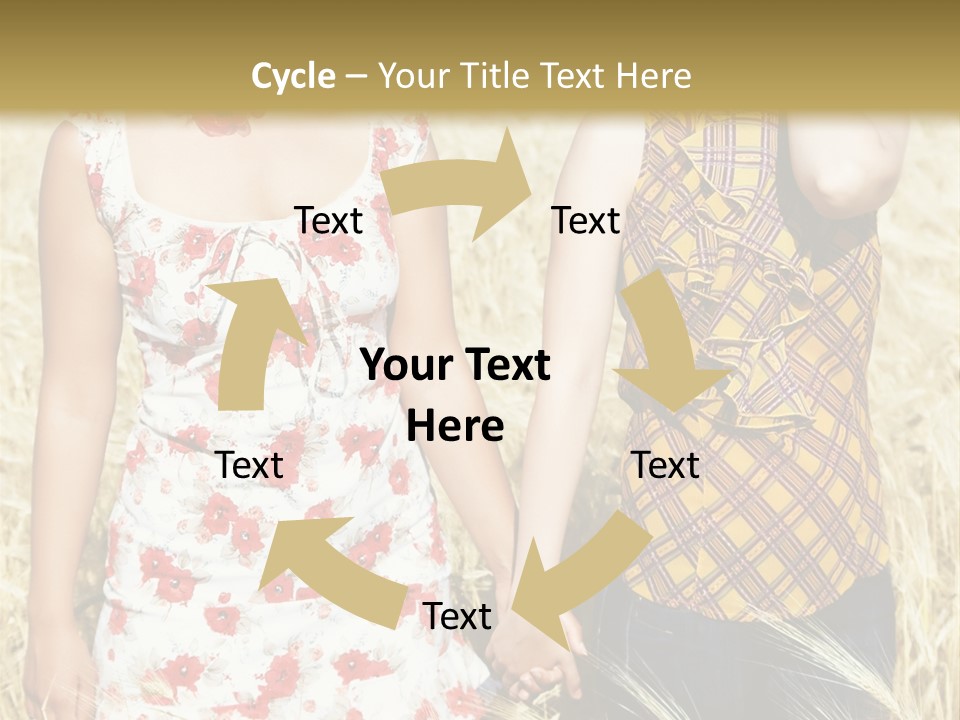 Two Young Girls In Wheat Field Holding Hands PowerPoint Template