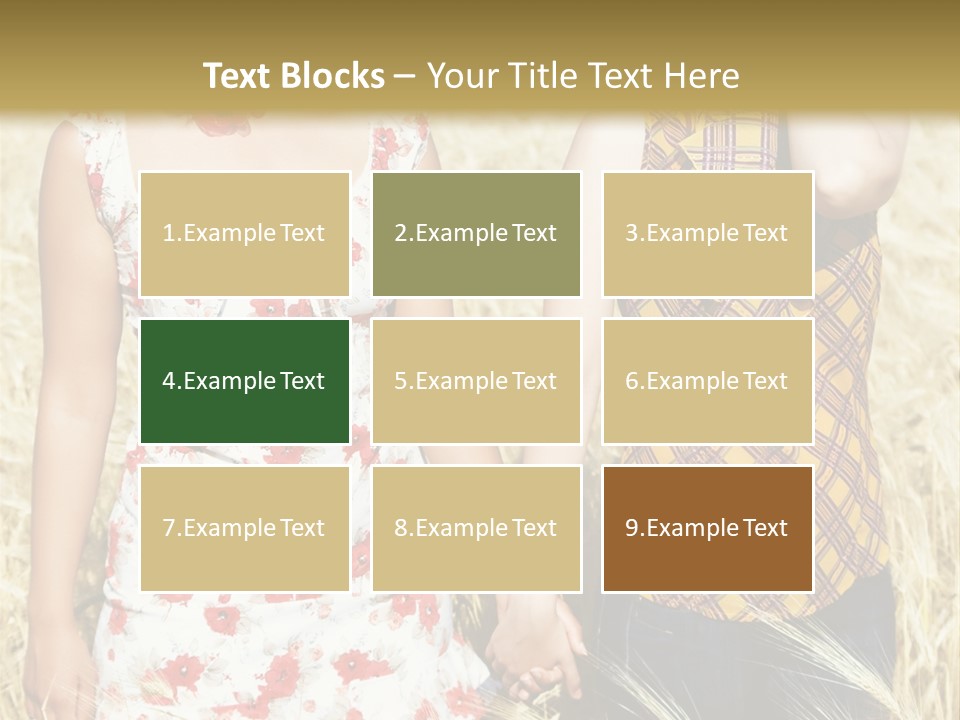 Two Young Girls In Wheat Field Holding Hands PowerPoint Template