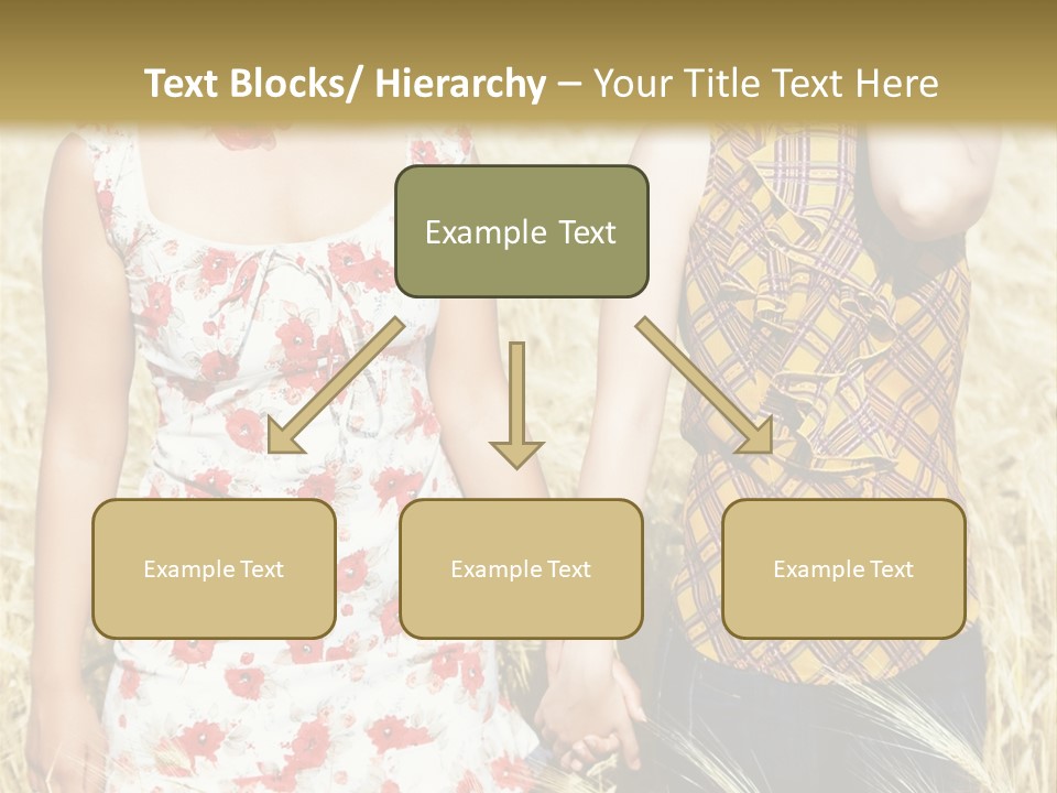 Two Young Girls In Wheat Field Holding Hands PowerPoint Template