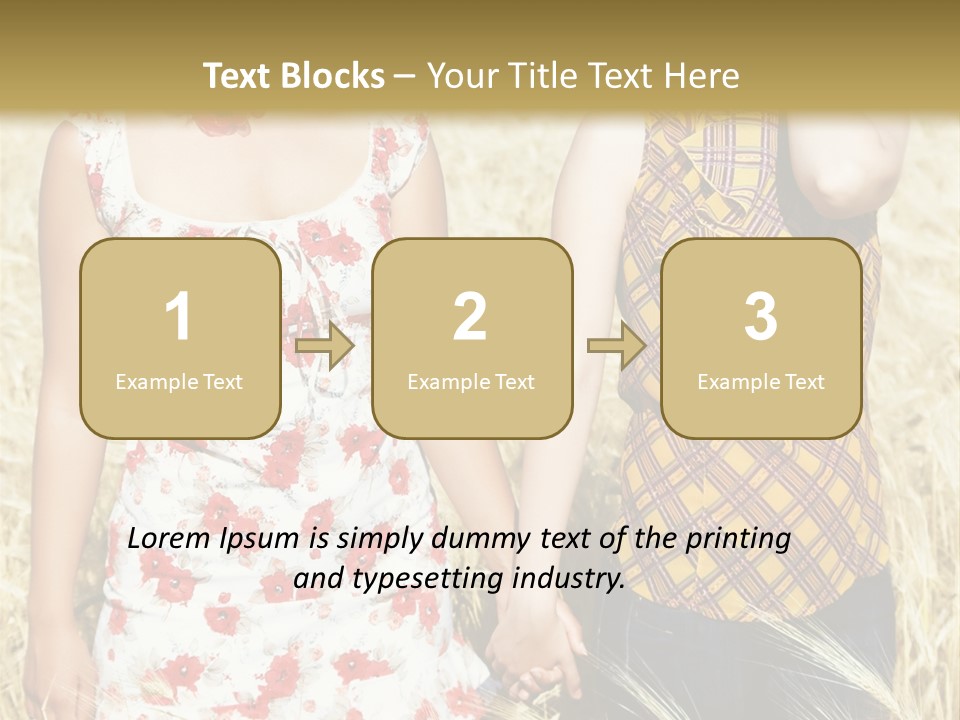 Two Young Girls In Wheat Field Holding Hands PowerPoint Template