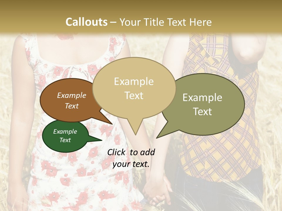 Two Young Girls In Wheat Field Holding Hands PowerPoint Template