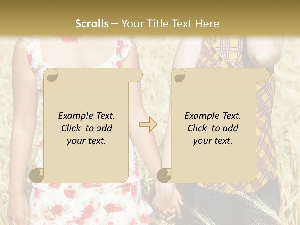 Two Young Girls In Wheat Field Holding Hands PowerPoint Template