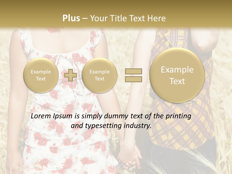 Two Young Girls In Wheat Field Holding Hands PowerPoint Template