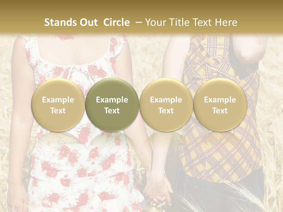 Two Young Girls In Wheat Field Holding Hands PowerPoint Template