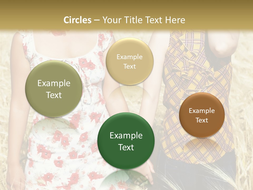 Two Young Girls In Wheat Field Holding Hands PowerPoint Template