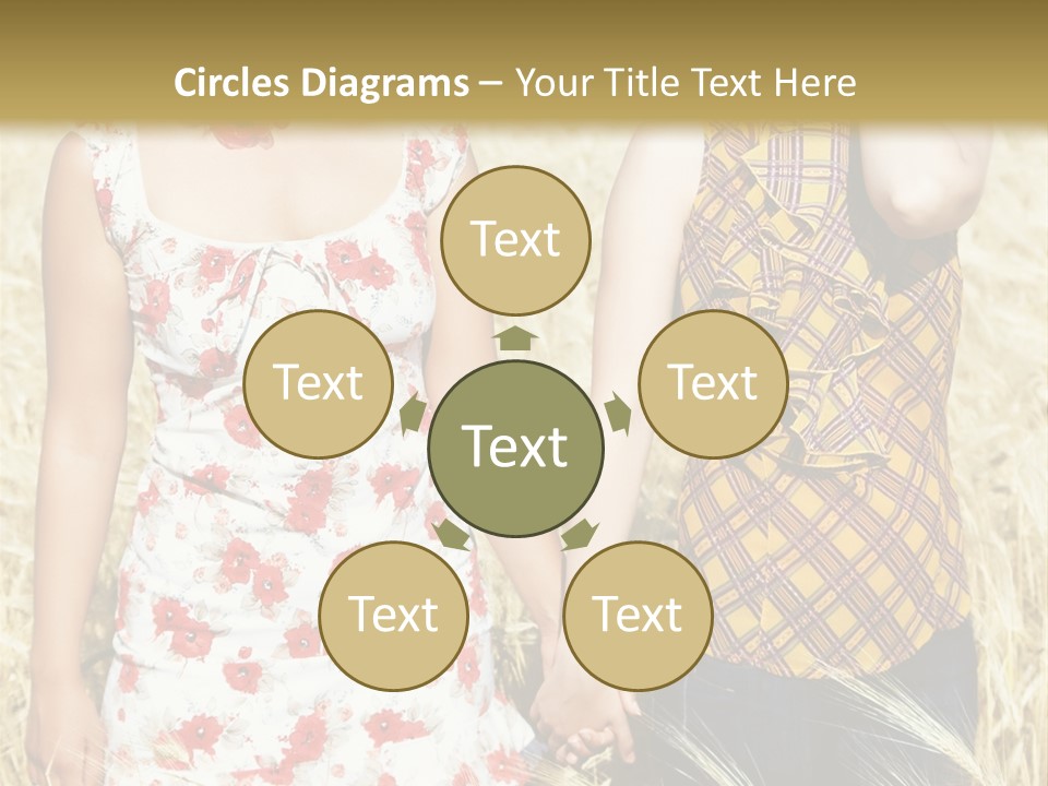 Two Young Girls In Wheat Field Holding Hands PowerPoint Template