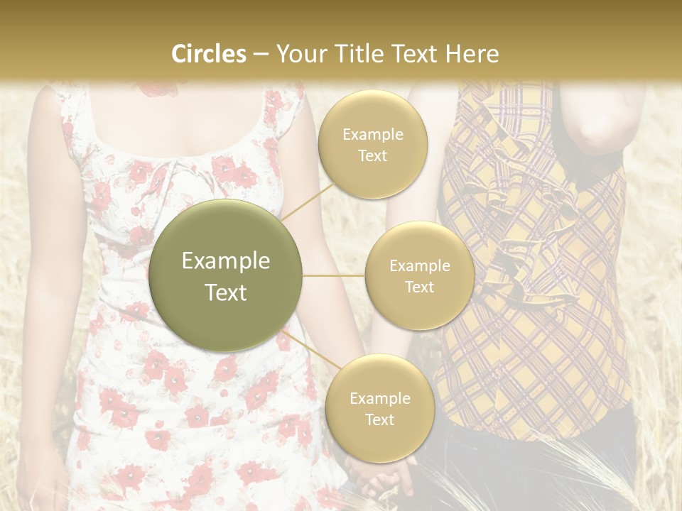 Two Young Girls In Wheat Field Holding Hands PowerPoint Template