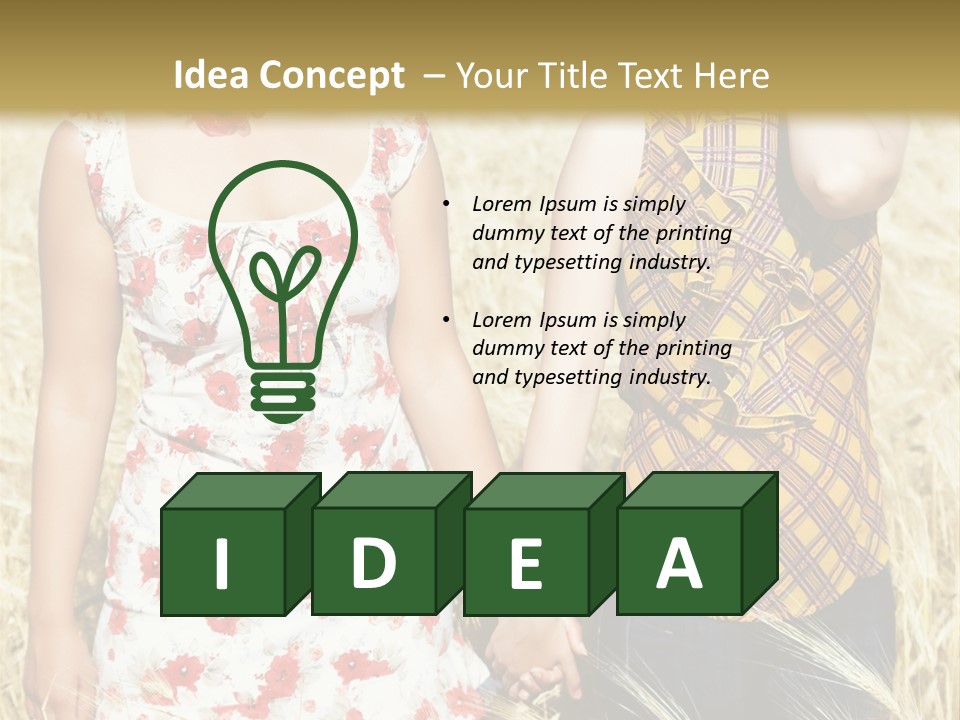 Two Young Girls In Wheat Field Holding Hands PowerPoint Template