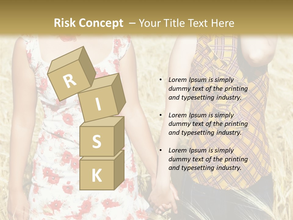 Two Young Girls In Wheat Field Holding Hands PowerPoint Template