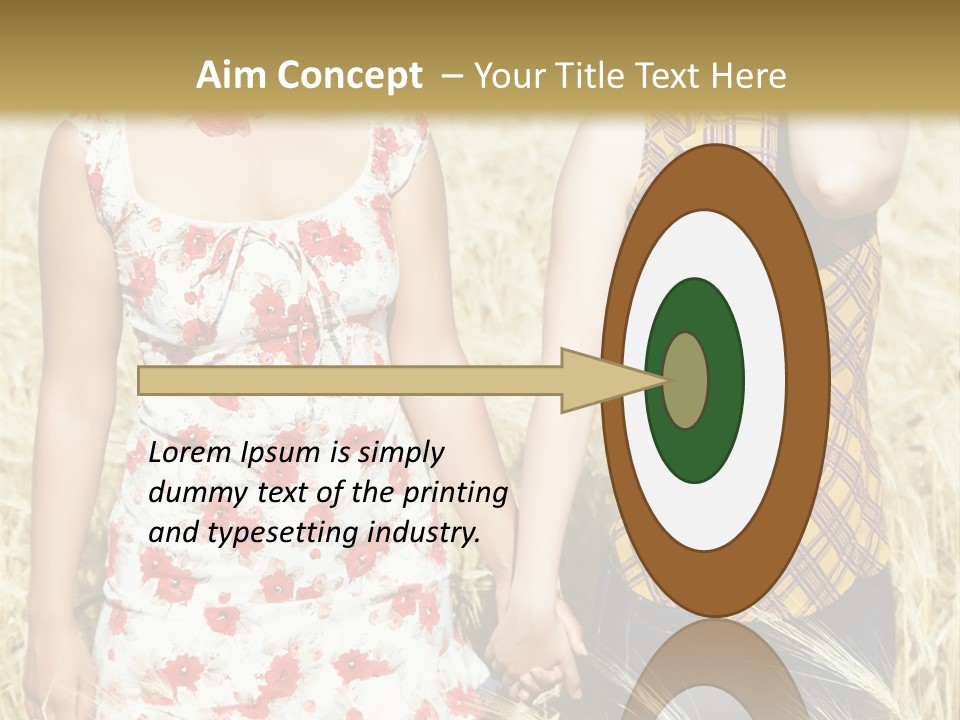 Two Young Girls In Wheat Field Holding Hands PowerPoint Template