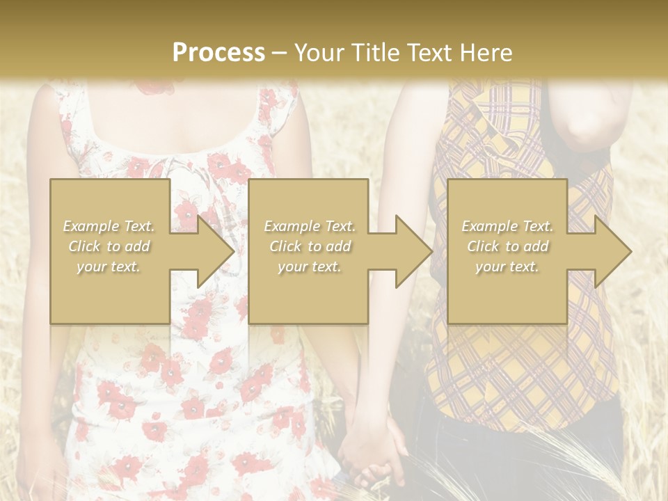 Two Young Girls In Wheat Field Holding Hands PowerPoint Template