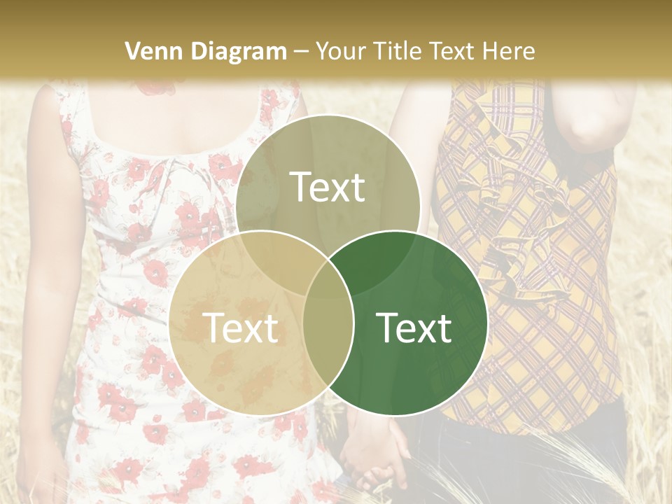 Two Young Girls In Wheat Field Holding Hands PowerPoint Template