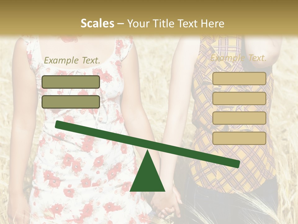 Two Young Girls In Wheat Field Holding Hands PowerPoint Template